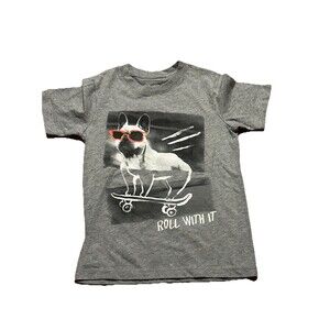 NWOT Wonder Nation Kids XS 4-5 Gray Dog Skateboard Graphic Tee Roll With It